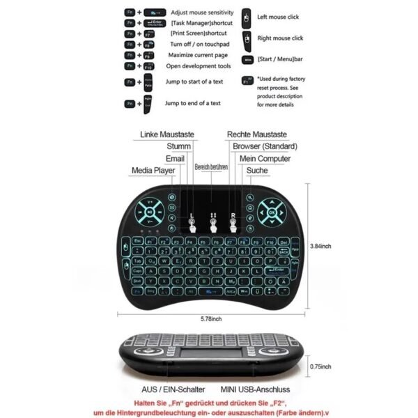 mini teclado usb led touchpad smart tv pc ps3 - Imagem 5