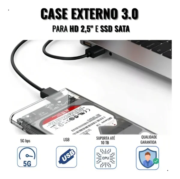 Case Para Hd 3.0 Externo Ssd Hdd Sata 2.5 Usb Notebook Pc Ps4 Transparente - Imagem 8