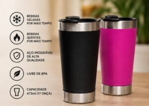Copo Térmico Inox 473ml com Tampa Anti-Vazamento e Abridor - Mantém Gelado e Quente por Horas CORES DIVERSAS