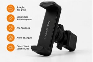 Suporte Veicular Universal para Celular H'maston CJ-350 - Fixação no Painel ou Para-brisa - Rotação 360° e Anti-Tremer