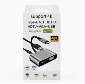 Adaptador Hub 4 em 1 Type-C USB-C para HDMI 4K + VGA + USB 3.0 + PD